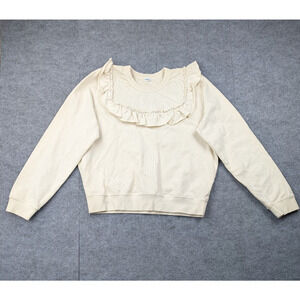 Clare V Charlotte Sweatshirt Women Large Ruffle Coquette Athleisure Anthro Cream